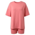 thumbnail image 5 of WDDDD Women‘s 2 Piece Athleisure Set Oversized Short Sleeve Shirt with Biker Shorts Pink L, 5 of 7