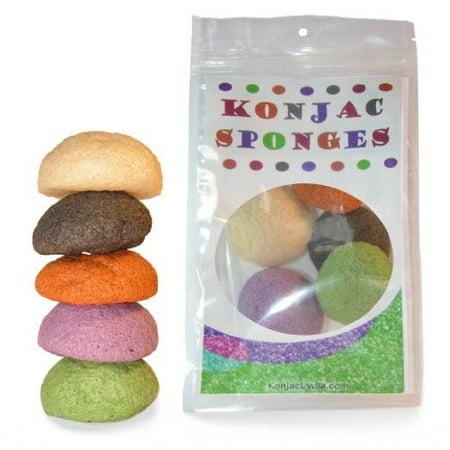 Konjac Sponge Set: Organic Skincare Facial for Natural Exfoliating and Deep Pore Cleansing 5 Piece Sampler Pack Infused with Charcoal, Red Clay, Tumeric, Green Tea