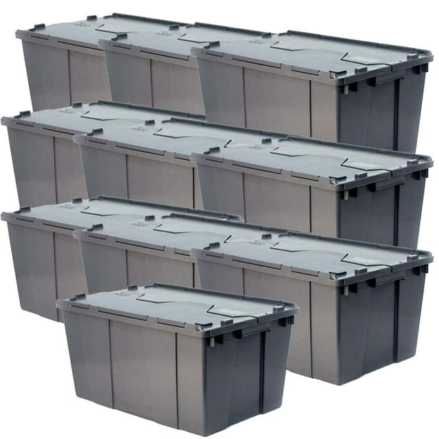Caja de Plástico con Bisagra BoxArch30 10 Pzas 30kg 60x40x32cm Apilable Bisagras Polietileno Color Gris.