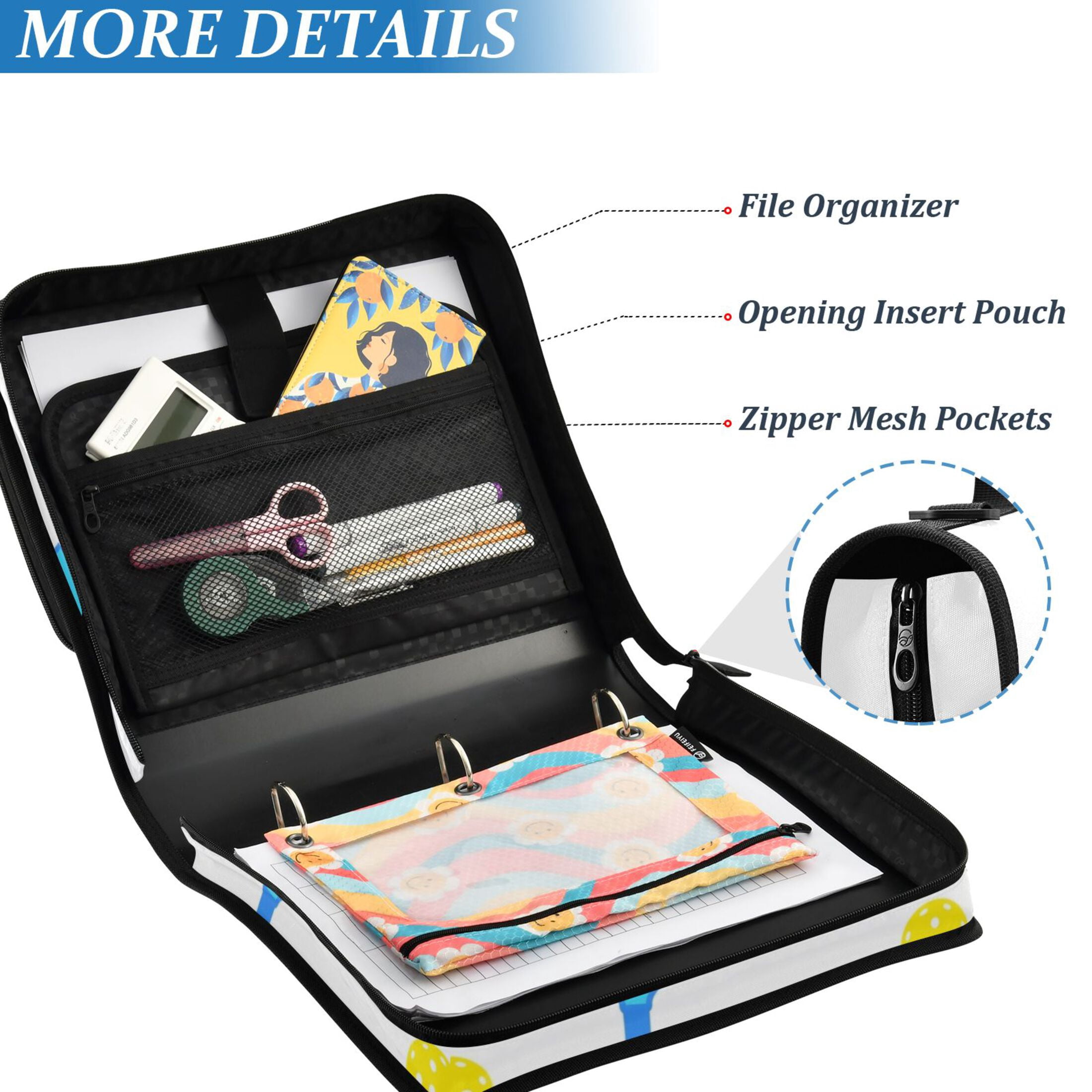 ALAZA Zipper Binder Pickle Balls 3 Ring Trapper Keeper File Folder Organizer Bag
