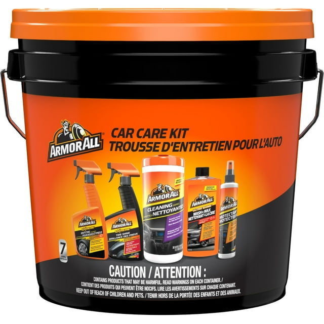 Armor All 7-Piece Car Cleaning Kit Bucket, Car Detailing and Automotive Cleaner Holiday Gift Set for Men, Dad or Husband