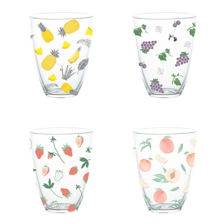 

HEMOTON 4Pcs Transparent Cup Strawberry Printing Glass Milk Tea Cup Storage Cup