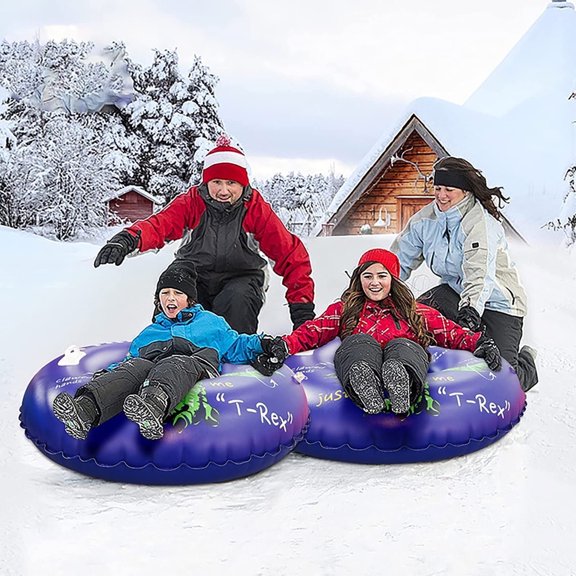 WHATOOK 36in Snow Tube,1-Pack Kids Dinosaur Inflatable Snow Sled - Thick and Hard Bottom with Handle,Sports Toys for Safe Winter Outdoor Sledding
