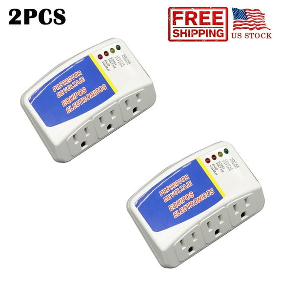 2 Pack US Voltage Power Surge Protector 3 Outlet Plug 120V Refrigerator Brownout Appliance