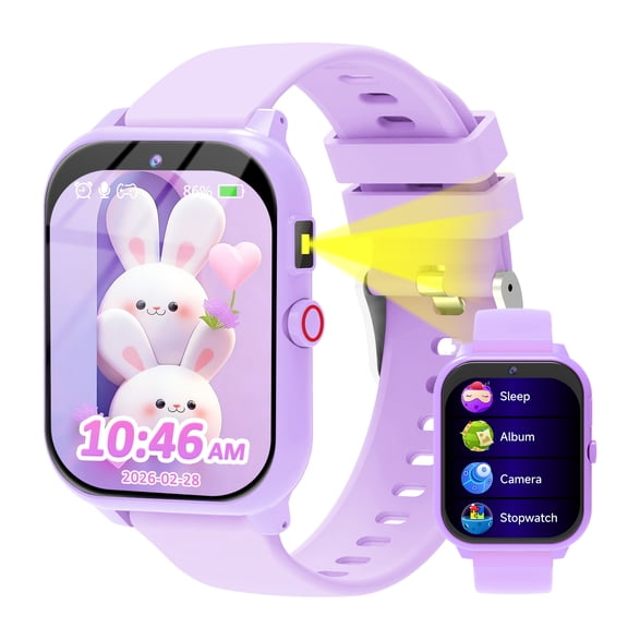 Kids Smart Watch with 1.83" Touch Screen, DIY Watch Face,Pedometer and sleep multifunctional,Educational Birthday Gifts for Boys Girls Ages 4 5 6 7 8 (Purple)