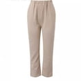 thumbnail image 3 of Pantalones casuales elegantes de lino y algodón con bolsillos rectos para uso diario, 3 of 6