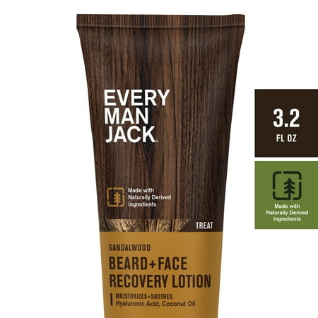 Every Man Jack Beard + Face Recovery Lotion - Relieve Dry Beard - Sandalwood Scent - 3.2oz