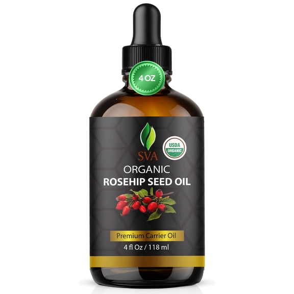 SVA Rosehip Seed Oil Organic - 4 Fl Oz – 100% Natural Cold Pressed Organic Rosehip Oil - for Face, Skin Care, Hair Care, Scalp Massage & Body Massage – Carrier Oil with Dropper