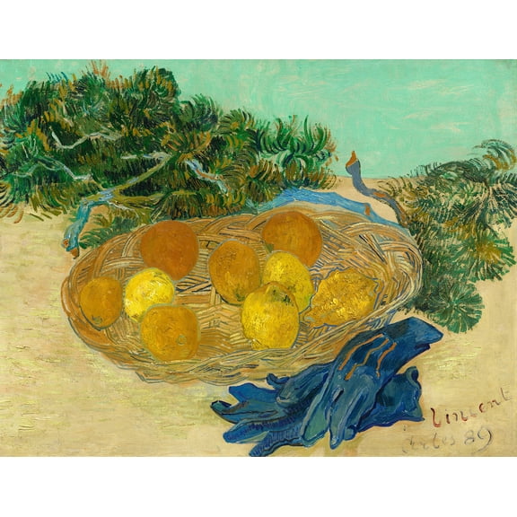 Still Life of Oranges and Lemons with Blue Gloves by Vincent van Gogh - 12" x 18" Art Print Wall Decor