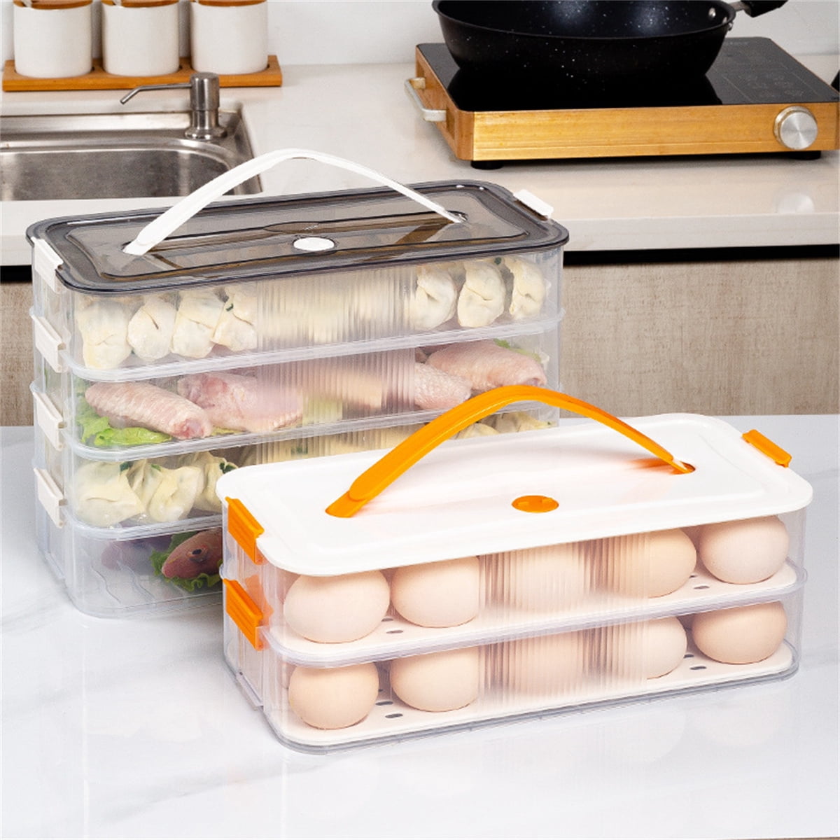 Deviled Egg Containers with Lid Tutuviw Clear Storage Egg Platter for Devil Egg,Deviled Egg Tray Carrier with Handle Deviled Egg Carrier Tray Stackable Egg Holder for Kitchen Easter (2 Layer)