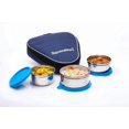 thumbnail image 1 of Sleek Stainless Steel Medium Lunch Box With Bag - Blue, Set Of 3 Containers | 1 Container, 350ml+ 2 Containers, 250ml Each - Airtight, Leak Proof & Spill Proof, 1 of 3