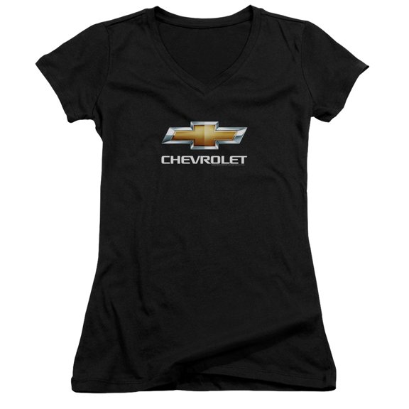 Chevrolet Chevy Bowtie Stacked Junior Women's T-Shirt V-Neck Black