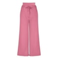 thumbnail image 7 of Wide Leg Trousers for Women Drawstring Elastic Waist Pockets Lightweight Loose Long Yoga Pants Beach Holiday Pink L, 7 of 7