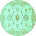 thumbnail image 1 of Ahgly Company Machine Washable Indoor Round Oriental Turquoise Blue Traditional Area Rugs, 5' Round, 1 of 4