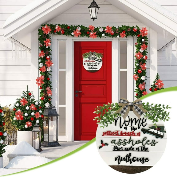 Gcvizuso Christmas Wreath, Christmas Wreaths for Front Door, Christmas Holiday Theme Door Hanger Welcome Home Decoration Pendant