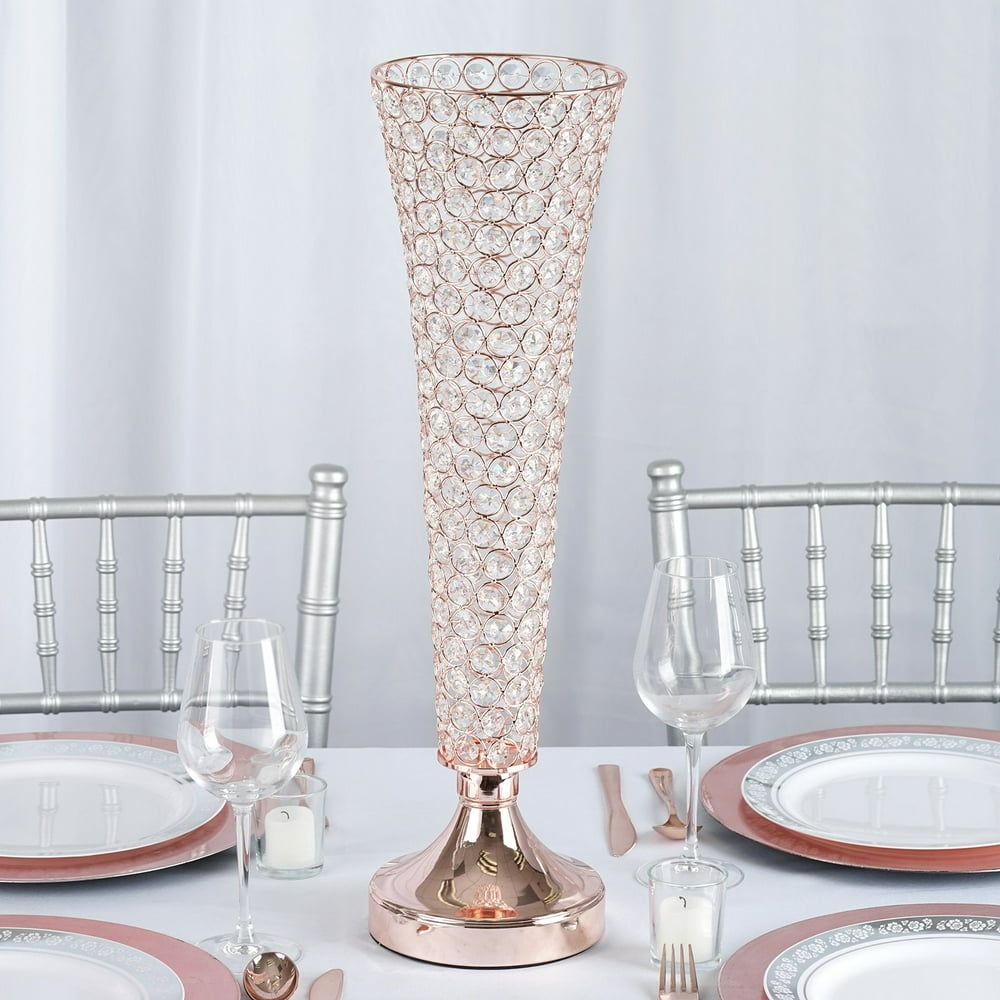 Efavormart Set of 2 Tall Beaded Crystals Trumpet Floral Vase Wedding