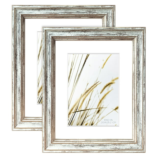 ArtbyHannah 2 Piece 8x10 Inch Farmhouse Rustic Picture Frames with Mat
