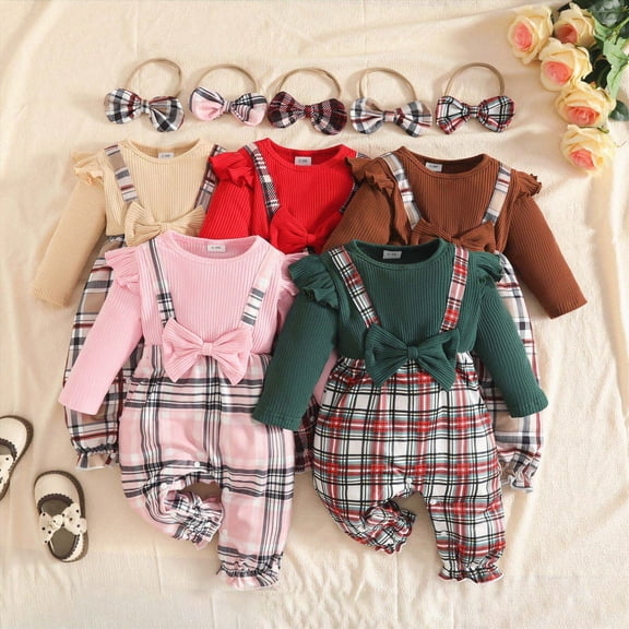 12-18 Months Newborn Preemie Sleeping Pajamas Baby Girls Long Sleeved Bodysuits Checkered Bodysuits Pajamas Rompers Home Clothes Pink Rompers Baby Fall Winter Clothing Gift