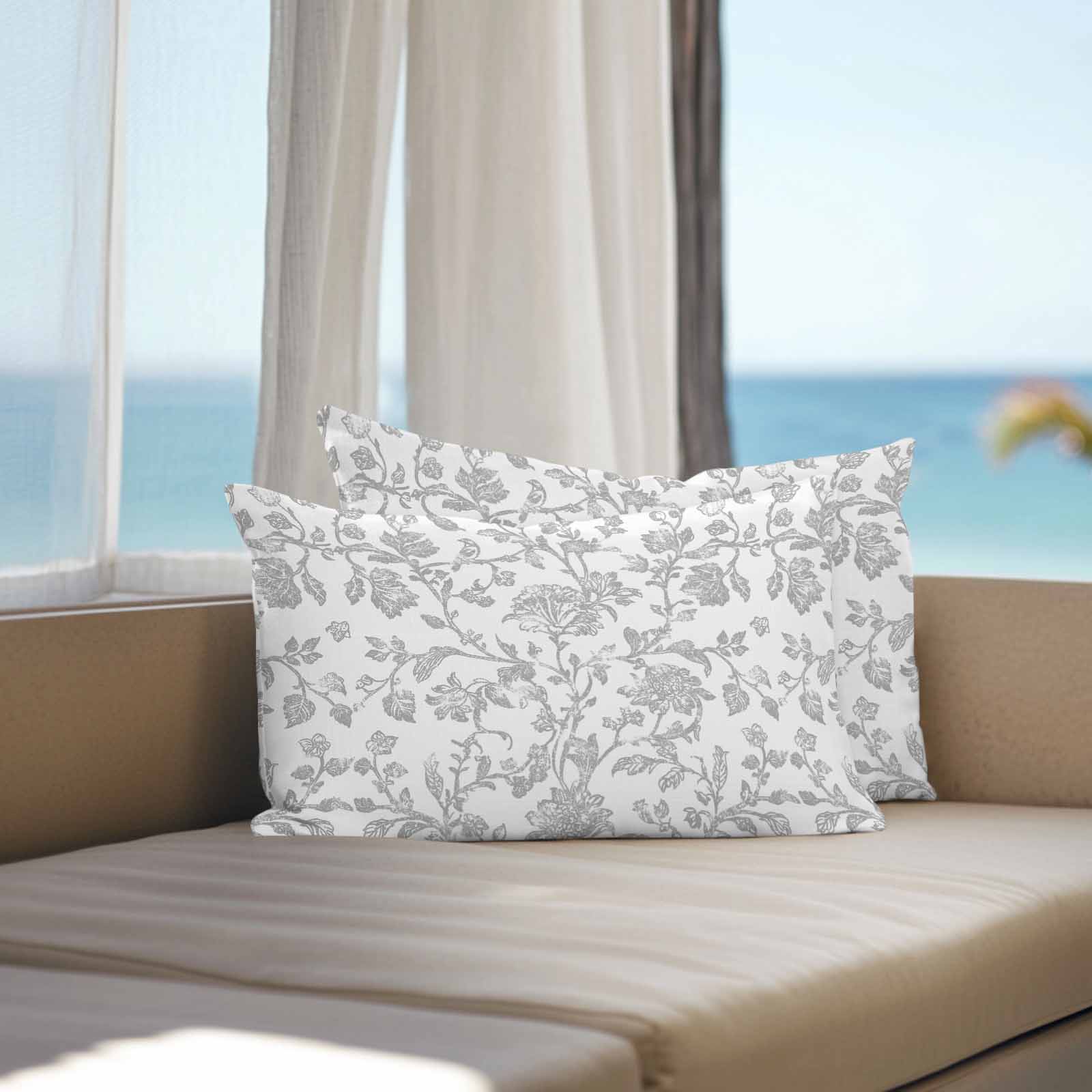 Outdoor Waterproof Throw Pillow Covers Set of 2 Gray Pastoral Flower Decorative Pillowcases Lumbar Outdoor Pillows Cushion Case 20x12 Inch Farmhouse Floral Patio Pillows for Couch Sofa Bed Garden