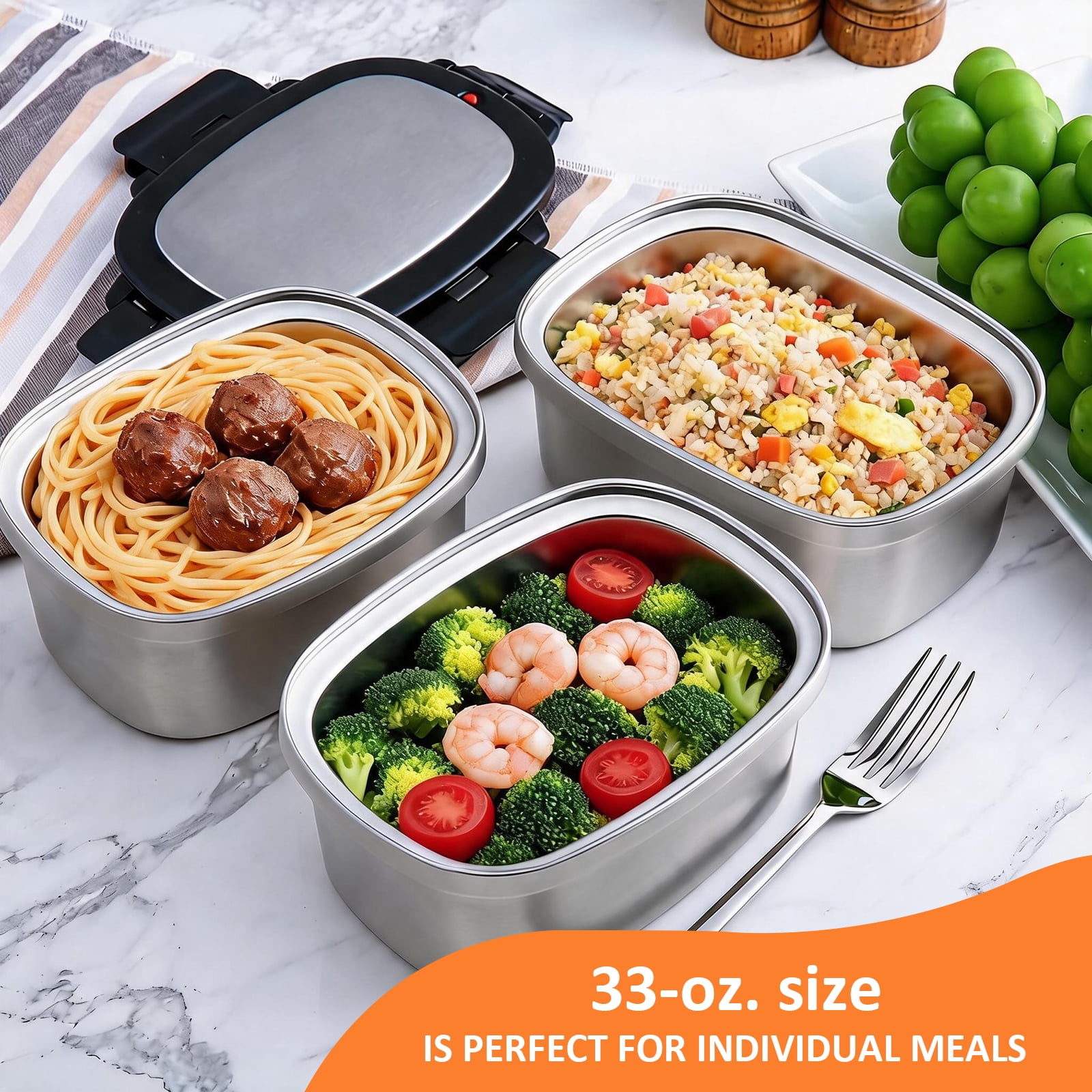 Koomade 33oz Rectangle Food Container With Lunch Box Bag Stainless Steel Double Vacuum Insulated Silver