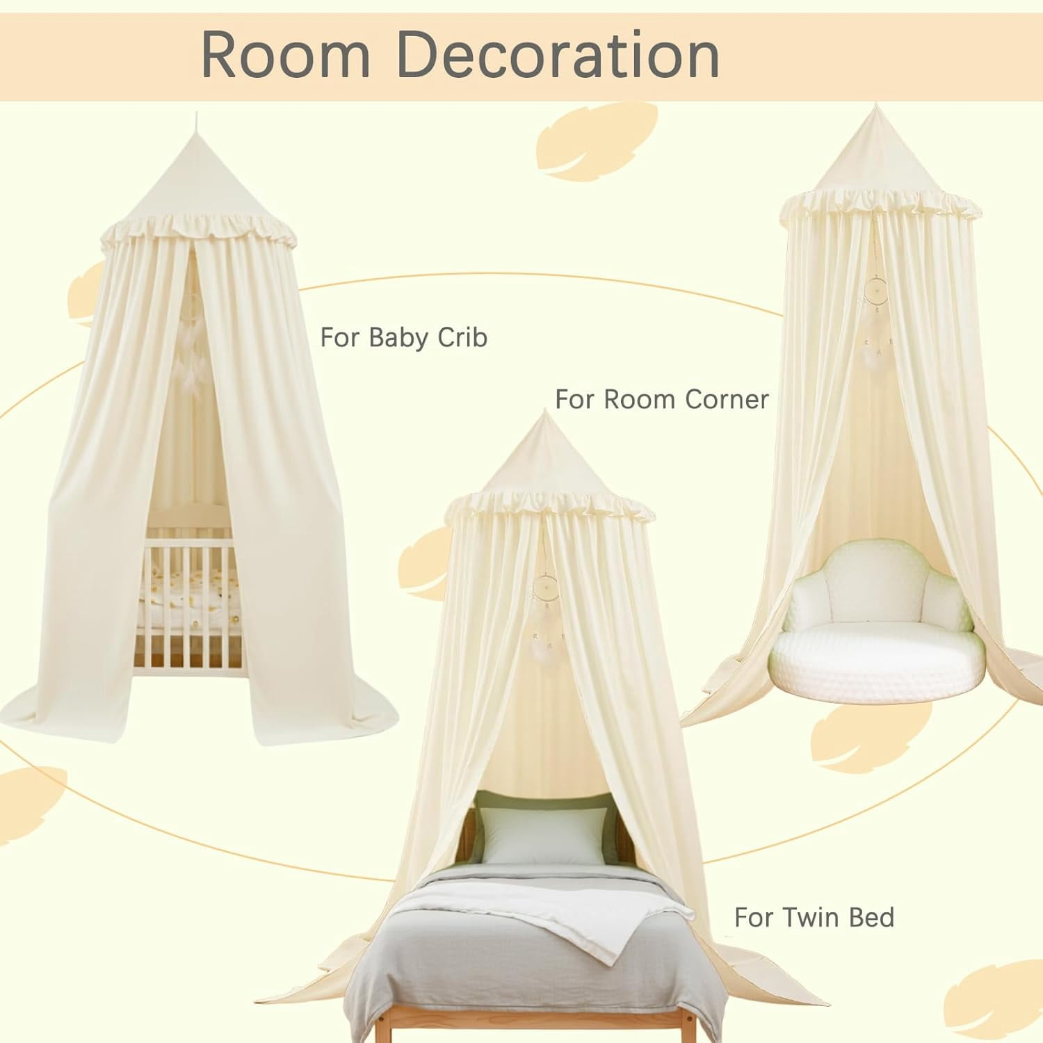 ANHXN Kids Bed Canopy for Crib & Twin Size with Ruffles Dreamcatcher,  Room Decor Toddler Baby Dome Round Hanging Tent Curtains Skirt Over Bed Reading Nook Play