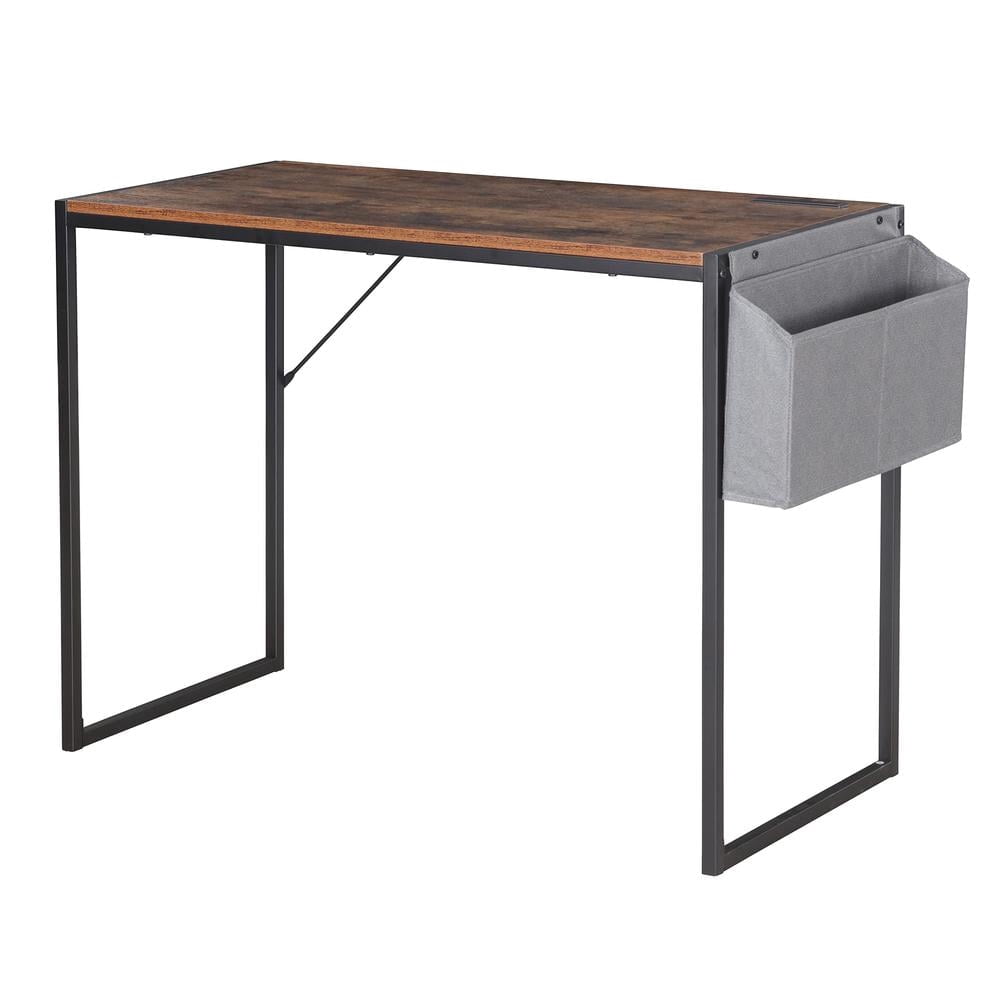 JJS Small Computer Desk Simple Style Writing Desk for Small Spaces 40 Inch Home Office Modern Student Study Laptop Writing Table with Storage Bag USB Hub, Rustic Brown/Black…