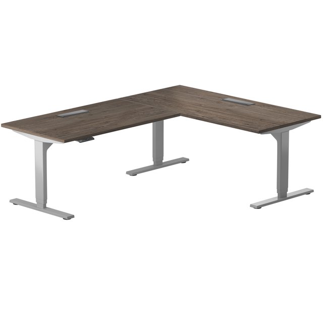PROGRESSIVE DESK Electric Standing Corner Ryzer Desk, Adjustable Height L-Shaped Office Desks with Cable Management Grommets, 90"x60"