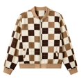 thumbnail image 4 of Zijinkuiwen Women Checkered Print Bomber Jacket Zip Up Long Sleeve Ribbed Trim Outerwear for Casual Daily Wear, 4 of 6