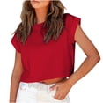 thumbnail image 1 of Timegard Hauts pour Femmes Col Ras du Cou Manches Courtes à Revers Haut Court d'Été T-Shirts Basiques Décontractés Amples Camisole Blouse, 1 of 6