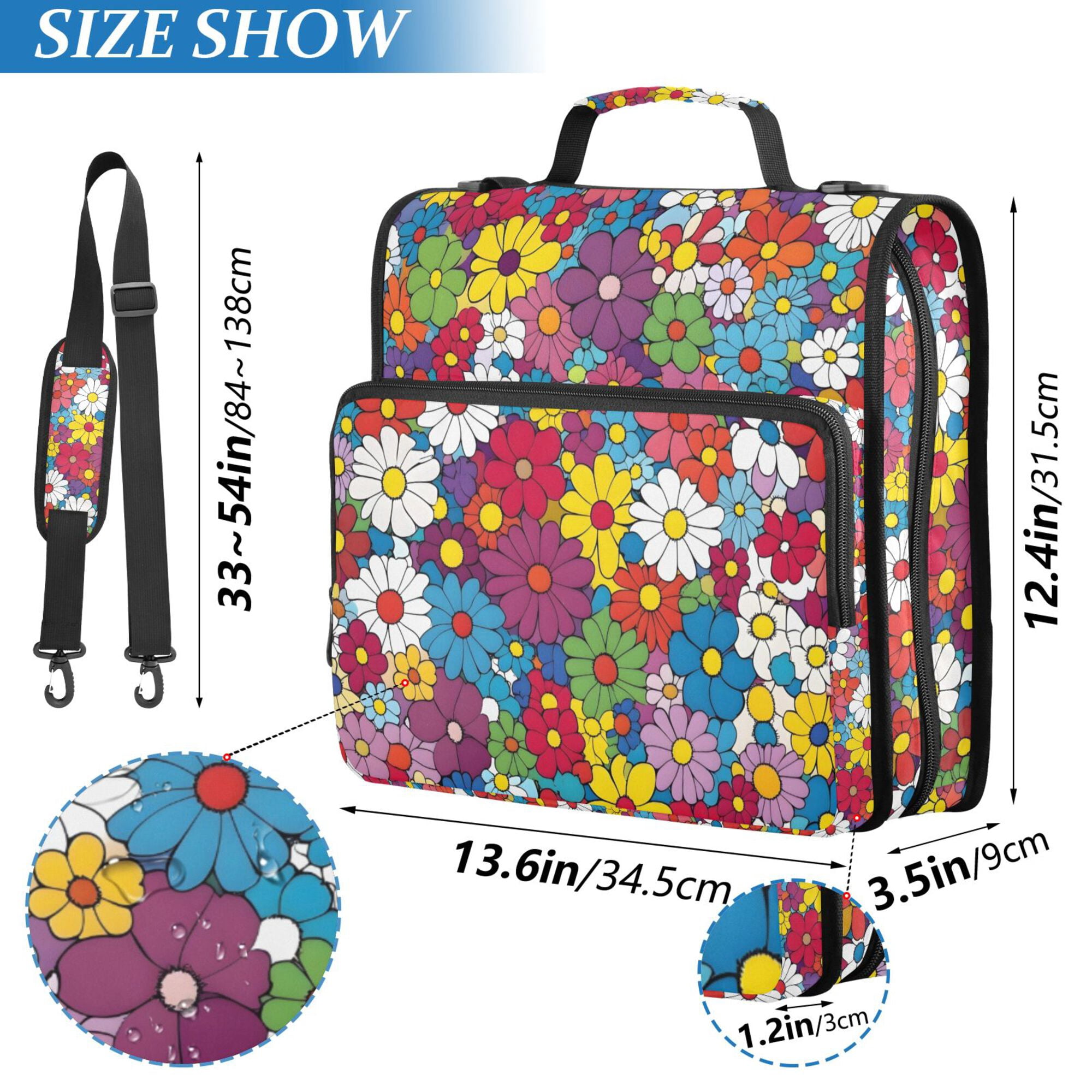 FORMRS Zipper Binder with Shoulder Strap 2-inch Ring 500 Sheet Capacity File Bag, Whimsical Floral