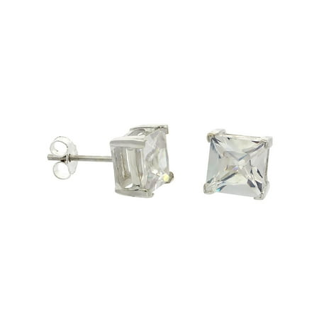 Sterling Silver Cubic Zirconia Square Earrings Studs 7 Mm Princess Sterling Silver Cubic Zirconia Square Earrings Studs 7 Mm Princess Cut Basket Setting 4 Carat