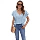 thumbnail image 5 of Blusas Informales Elegantes para Mujer, Blusas con Cuello en V, Botones y Mangas con Volantes. Azul L, 5 of 10