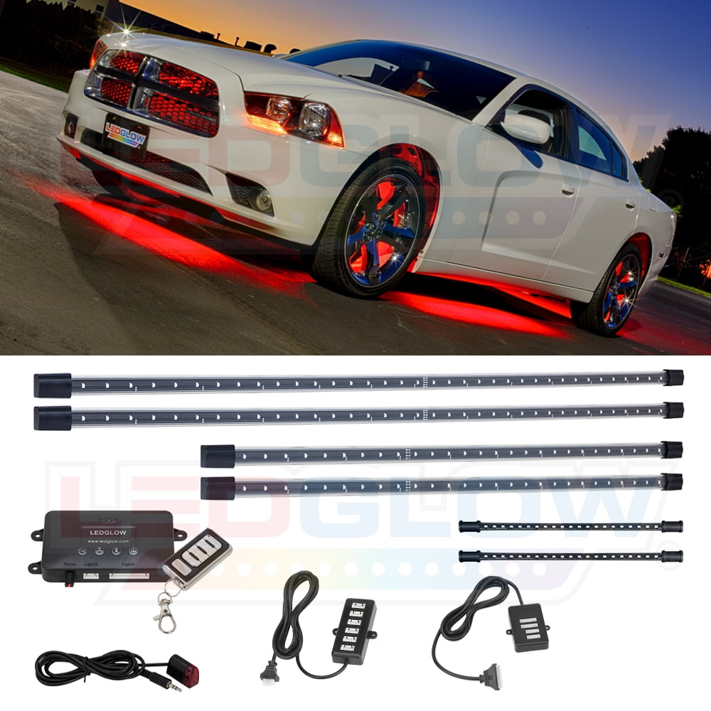 LEDGlow 4pc Red Wireless LED Underbody Underglow & 2pc Interior