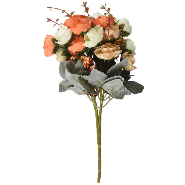21 cabezas de tela de seda artificial rosa hoja falsa decoración del hogar, naranja Afortunado Sencillez
