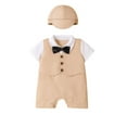 thumbnail image 3 of Toddler Boy Outfits Baby Boys Gentleman White Bow Tie Romper Jumpsuit with Hat Set Boys' Clothing Sets Khaki 9-12 Months, 3 of 9