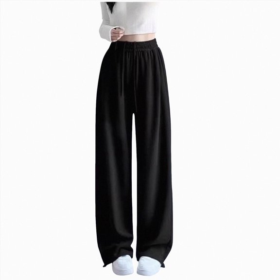 Splozh Girls Lightweight Pants Girls Sporty Plain Sweatpants Cotton Comfortable Wide Leg Casual Trousers Elastic High Waist Outdoor Teen Girl Sweatpants,Black,5-6 Years