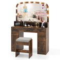 thumbnail image 2 of Costway Vanity Desk Makeup Table with with Stool Large Mirror 3-Color Lights for Bedroom Brown, 2 of 10