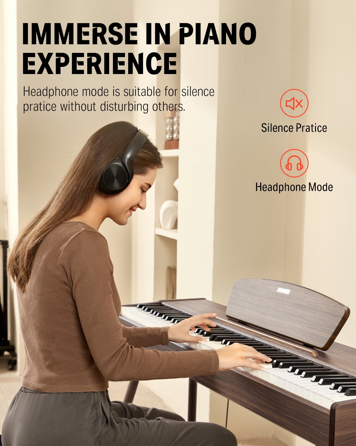 Donner DDP-80 Digital Piano 88 Key Weighted Keyboard for Beginners, with Sheet Music Stand, Triple Pedal, Power Adapter, Supports USB-MIDI, Walnut Wood Color