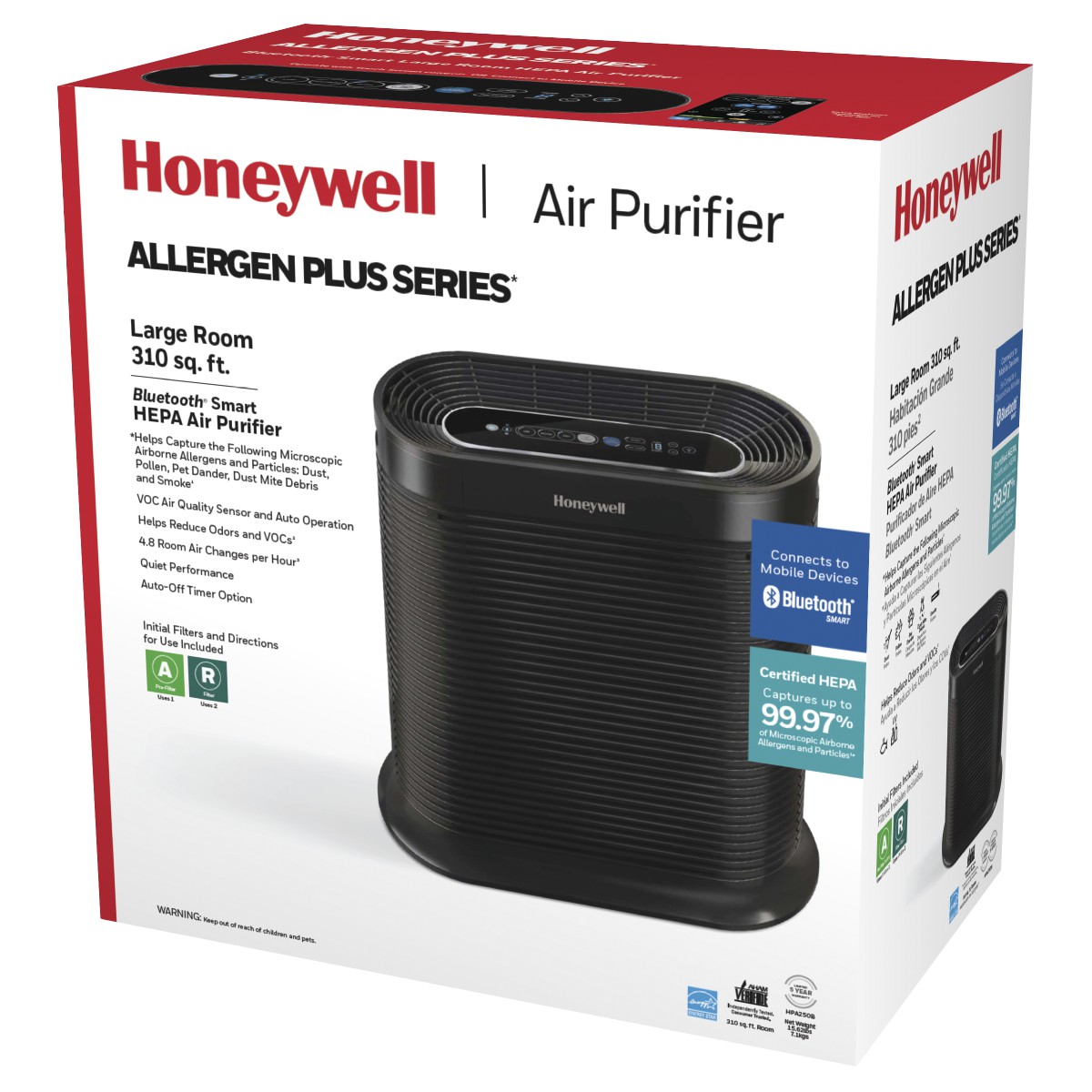Honeywell Bluetooth HEPA Air Purifier for Large Rooms (310 sq ft), Black, HPA250B - image 3 of 6
