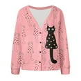 thumbnail image 4 of Wang6 Womens Plus Size Cardigan Sweaters Fall Open Front Button Long Sleeve Knit Sweater Causal Deep V Neck Loose Cute Animal Printed Knitted Outwear Tops Pink1 XL, 4 of 5