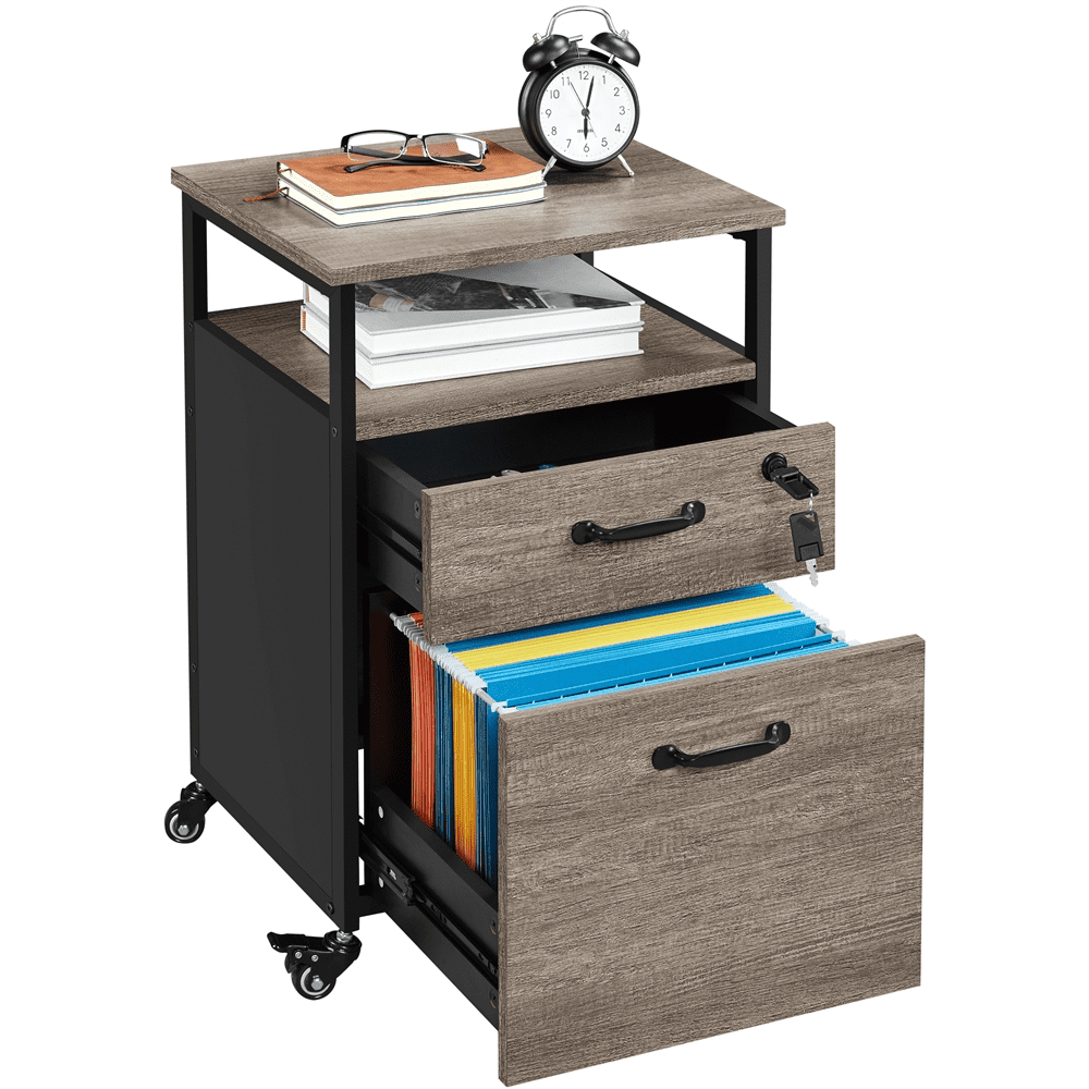 SmileMart Industrial Vintage Rolling File with 2 Drawers for A4