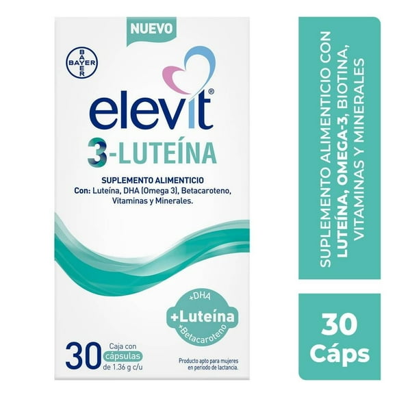 Suplemento Alimenticio Elevit 3 Luteina para mujeres en lactactancia, caja con 3 comprimidos