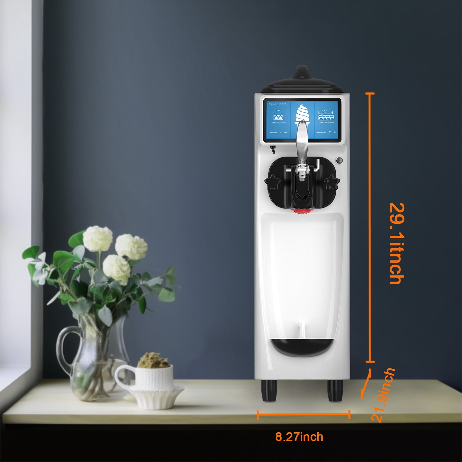 Soft Serve Ice Cream Machine, 7 Inch LCD Touch Screen Ice Cream Machine with 1.6 Gal Tank for Party, 4.2 to 4.6 Gal/H Ice Cream Maker Machine with Pre-Cooling for Store School Home