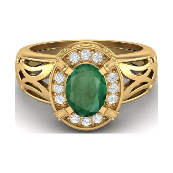 8x6mm Oval Emerald 925 Sterling Silver Gold Vermeil Filigree Celtic Valentines Day Gifts Ring