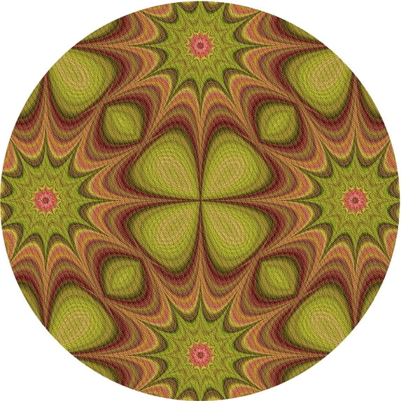 Ahgly Company Indoor Round Patterned Mahogany Brown Area Rugs, 3' Round