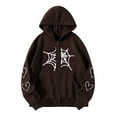 thumbnail image 2 of Fanxing Juniors Plus Size Hoodies Sweatshirt Long Sleeve Zip Up Spider Net Print Casual Y2k Hooded Jacket with Pocket Coffee,XL, 2 of 6