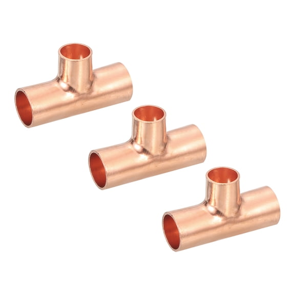 3Pcs 3/8" x 5/16" x 3/8" Copper Reducing Tee Pressure Pipe Fitting Connectors for Plumbing Supply & Refrigeration