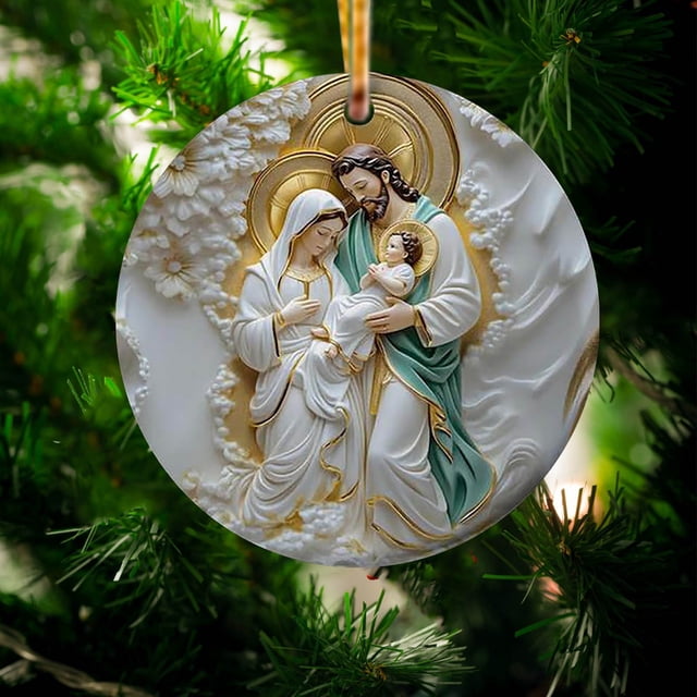 Colgante de bendición de nacimiento navideña 3D 2024 - adorno acrílico colgante de coche de 8 cm para la decoración del árbol, la corona y la chimenea