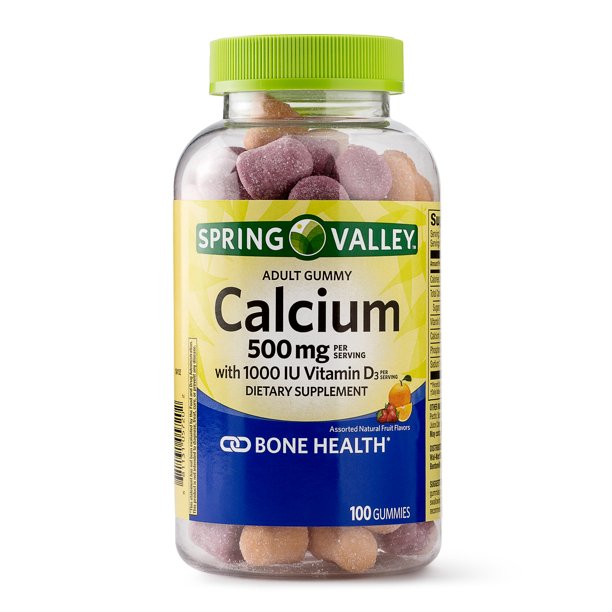 Spring Valley Calcium plus Vitamin D Adult Gummies, 500 mg, 100 Ct