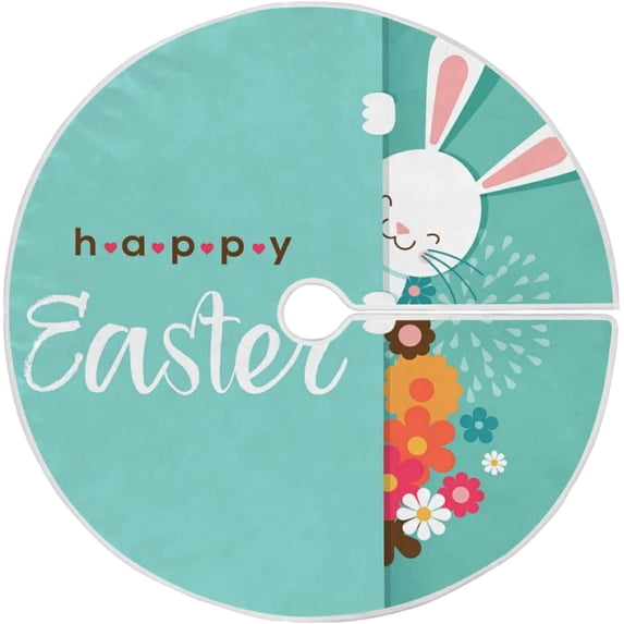 FMSHPON Easter Tree Skirt Colorful Eggs Bunny Xmas Christmas Tree Skirt Stand Mat for Holiday Party Decoration Indoor Outdoor 48 inches